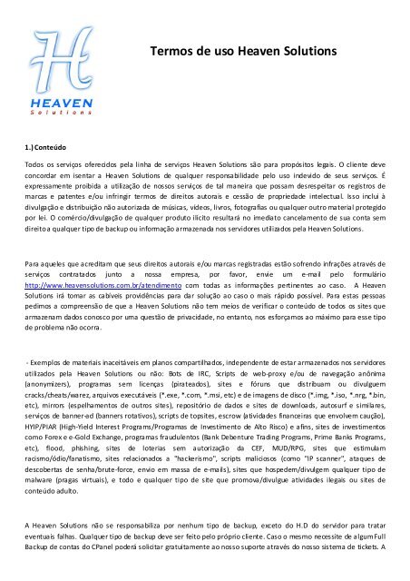 Termos de uso Heaven Solutions