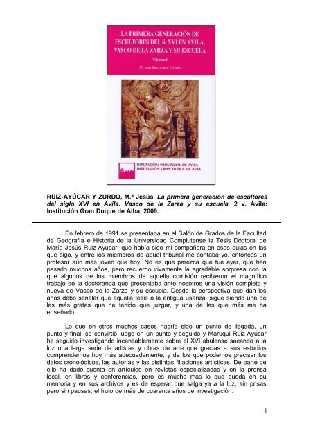 La primera generación de escultores del siglo XVI en Ávila. Vasco ...