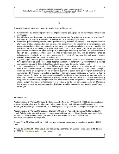 La psicología en México: Organización, poder, control ... - Conductitlan