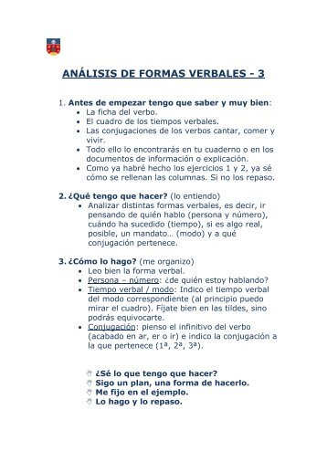 análisis de formas verbales - Lengua y Literatura del Colegio ...