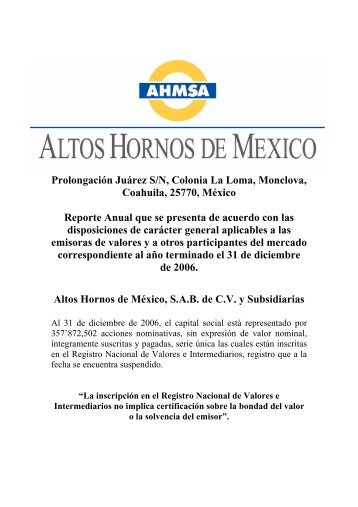 Reporte Anual 2006 - Altos Hornos de México