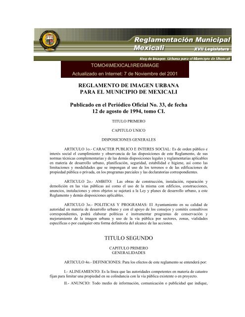 Reglamento de Imagen Urbana para el Municipio de Mexicali