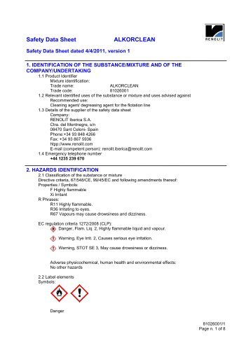 Safety Data Sheet ALKORCLEAN - Renolit