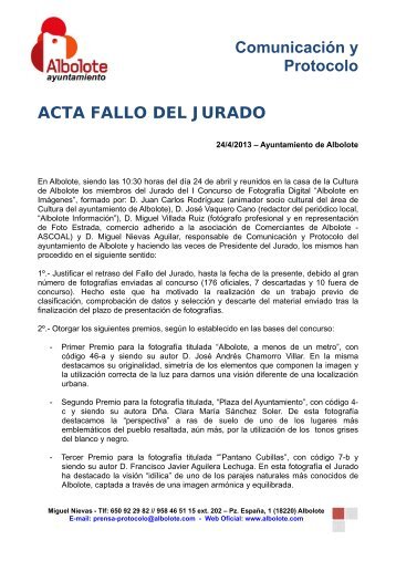 ACTA FALLO DEL JURADO CONCURSO FOTOGRAFIA ... - Albolote