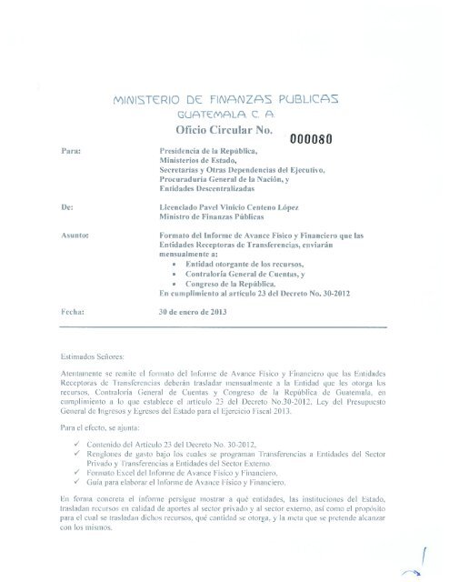 Oficio Circular 80 MINFIN (en formato pdf) - Ministerio de Finanzas ...