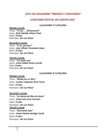 lista de ganadores - Secretaría de Cultura San Luis Potosí