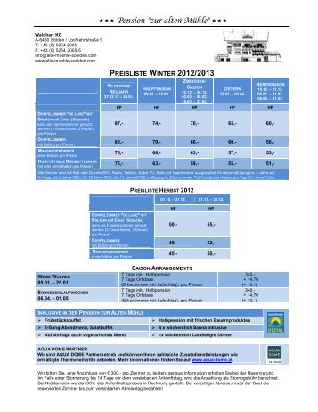 PREISLISTE WINTER 2012/2013 - Zur alten Mühle, Sölden