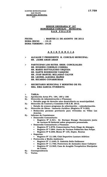 ACTA ORDINARIO Nº 187-12 - Sitio Web de Transparencia I ...