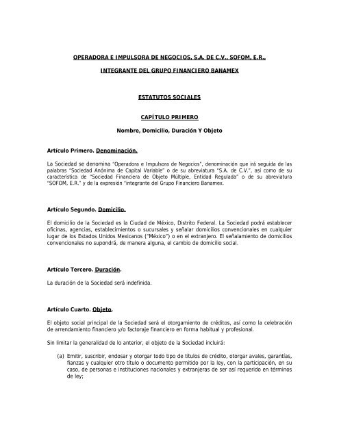 Estatutos Sociales de Operadora e Impulsora de ... - Banamex.com