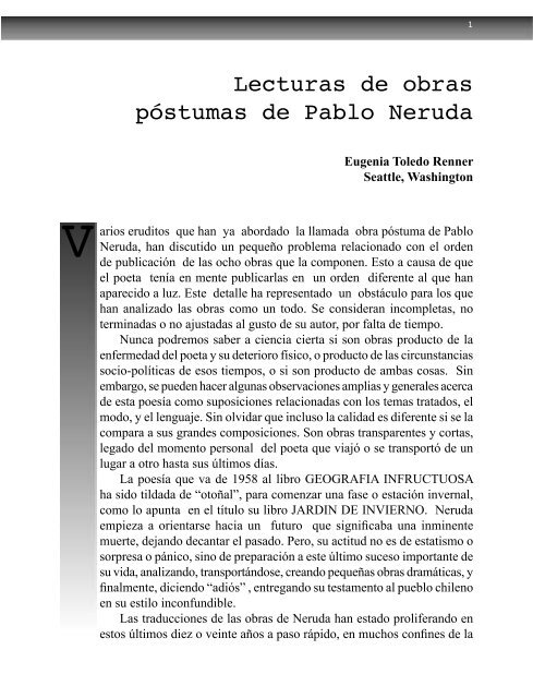 Lecturas de obras póstumas de Pablo Neruda - Repositorio Digital