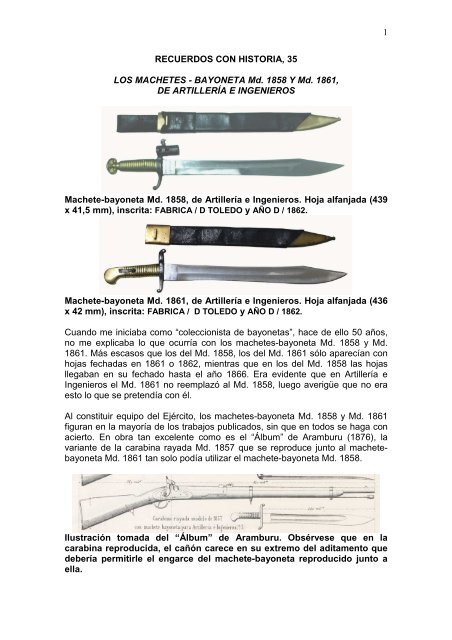 BAYONETA Md. 1858 Y Md. 1861, DE ARTILLERÍA E INGENIEROS ...