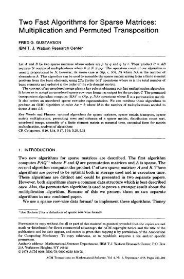 Two Fast Algorithms for Sparse Matrices: Multiplication and ...