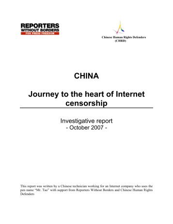 CHINA Journey to the heart of Internet censorship - Reporters ...