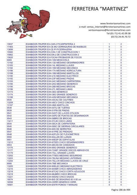 Lista de Productos - Ferreteria "Martínez"