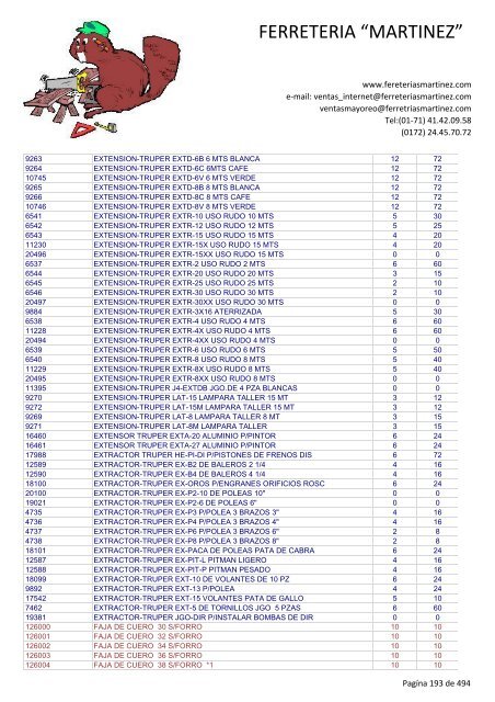 Lista de Productos - Ferreteria "Martínez"