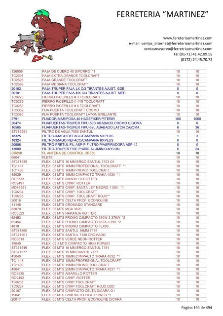 Lista de Productos - Ferreteria "Martínez"