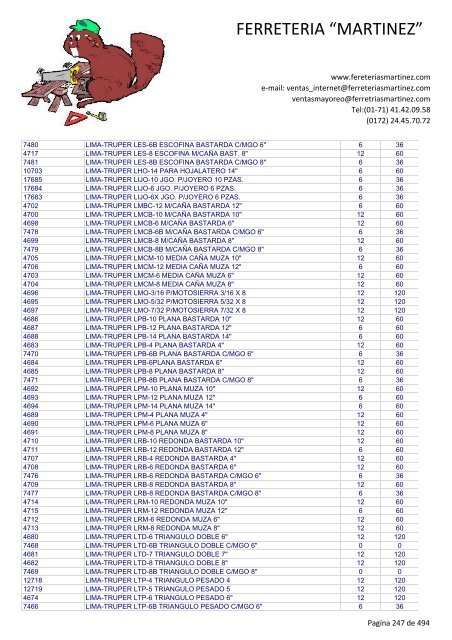 Lista de Productos - Ferreteria "Martínez"