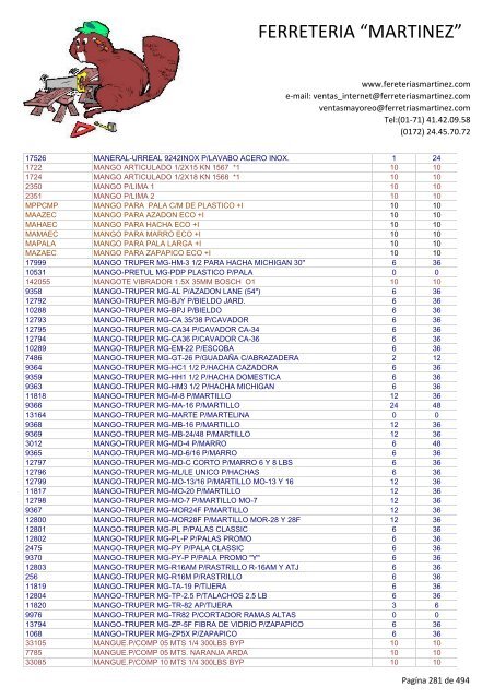 Lista de Productos - Ferreteria "Martínez"