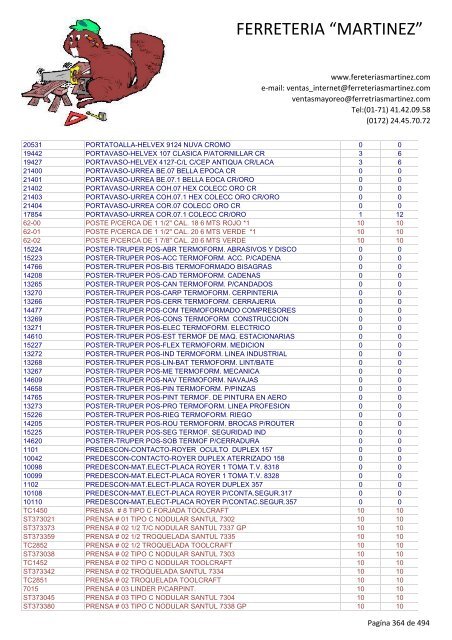 Lista de Productos - Ferreteria "Martínez"