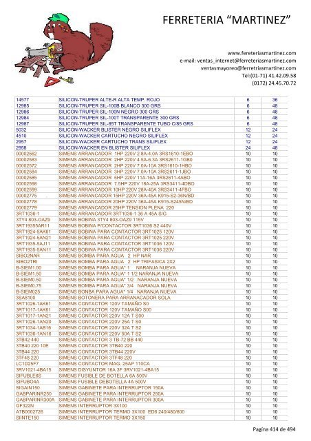 Lista de Productos - Ferreteria "Martínez"