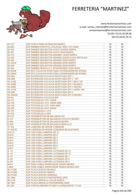 Lista de Productos - Ferreteria "Martínez"