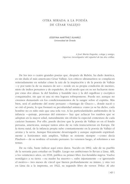 35. Otra mirada a la poesía de César Vallejo, por Josefina Martínez ...