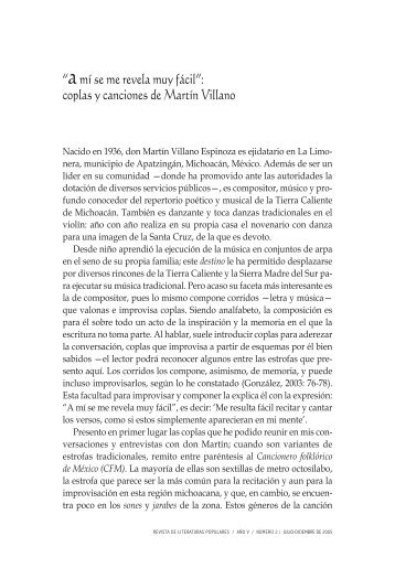 “amí se me revela muy fácil”: coplas y canciones de Martín Villano