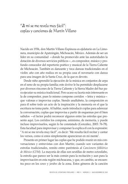 “amí se me revela muy fácil”: coplas y canciones de Martín Villano