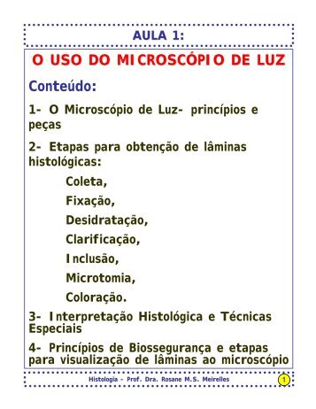 aula 1- o uso do microscopio de luz - prof rosane meirelles ... - UniFOA