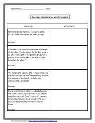 Decimal word problems: multiplication - Math Worksheets For Kids