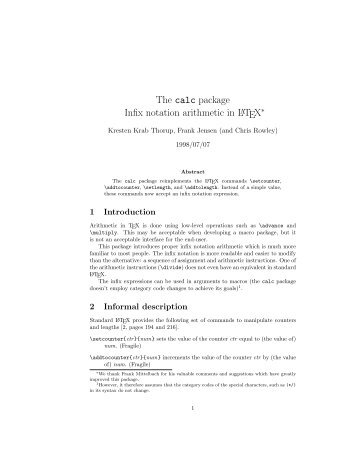 The calc package Infix notation arithmetic in LATEX∗