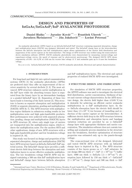 DESIGN AND PROPERTIES OF InGaAs/InGaAsP/InP AVALANCHE ...