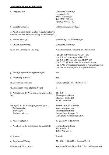 Ausschreibung von Bauleistungen a ... - Gemeinde Altenberge