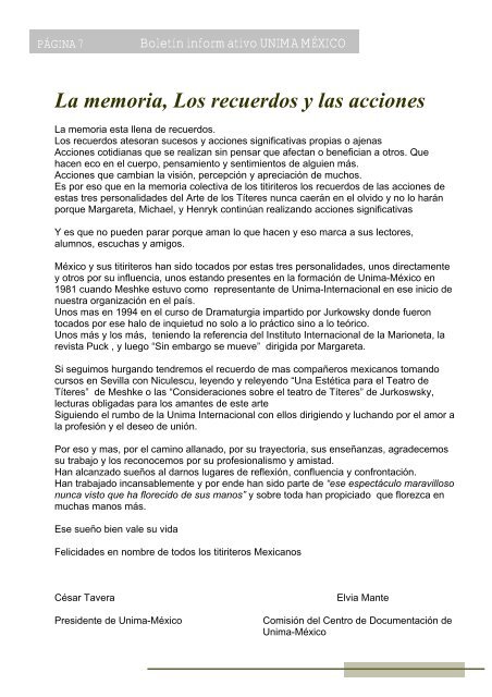 BOLETíN INFORMATIVO - Union Internationale de la Marionnette