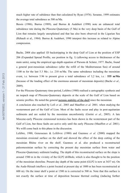 Quantification des flux sédimentaires et de la subsidence du bassin ...