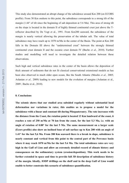 Quantification des flux sédimentaires et de la subsidence du bassin ...