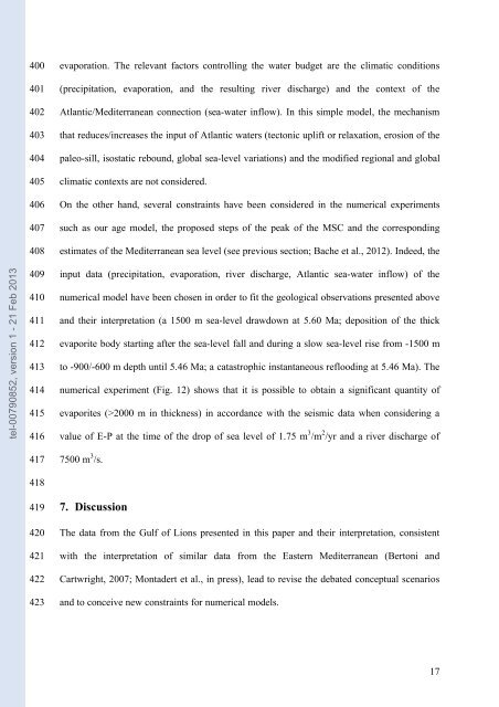 Quantification des flux sédimentaires et de la subsidence du bassin ...