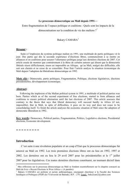 Le processus démocratique au Mali depuis 1991 - American ...