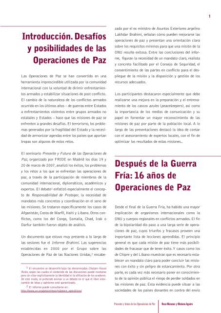 Presente y futuro de las Operaciones de Paz Conference ... - FRIDE