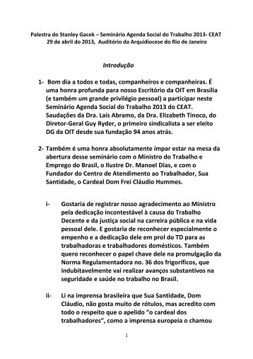 Palestra do Stanley Gacek - Organização Internacional do Trabalho