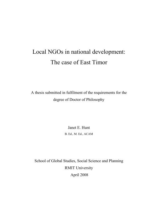 Local NGOs in national development: The case of East Timor