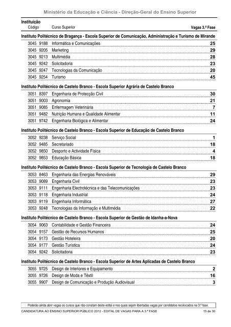 Edital de Vagas para a 3.ª Fase (PDF) - DGES