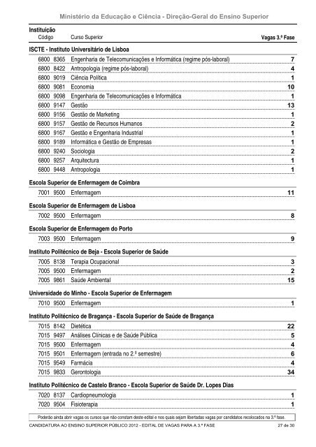 Edital de Vagas para a 3.ª Fase (PDF) - DGES