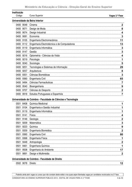 Edital de Vagas para a 3.ª Fase (PDF) - DGES