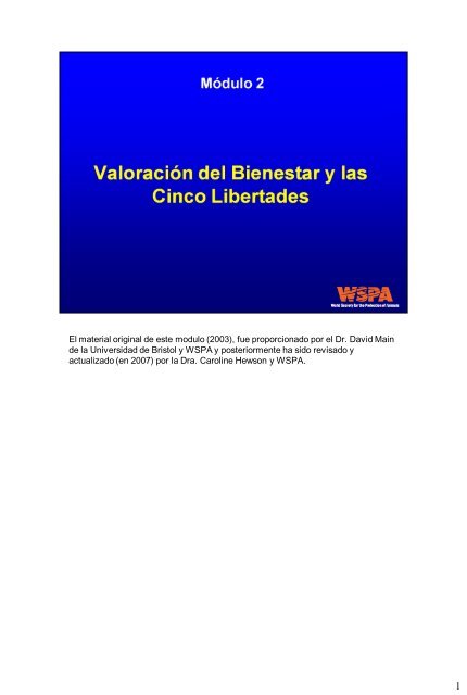 Evaluación del Bienestar y las Cinco Libertades - WSPA