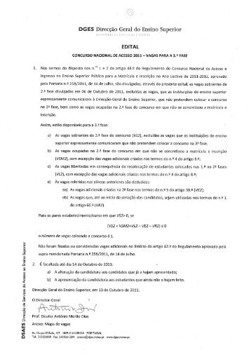 Edital de Vagas para a 3.ª Fase (PDF) - Direcção Geral de Ensino ...