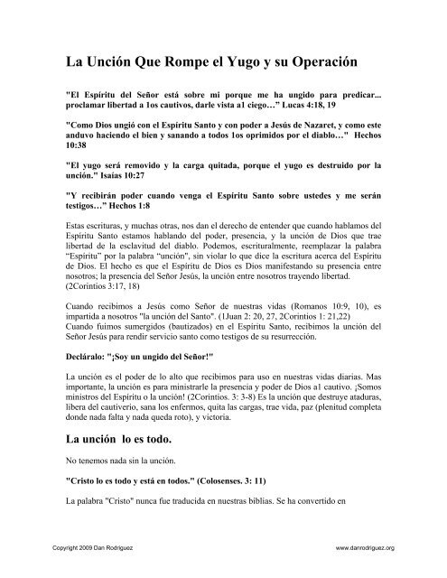 La Uncion Que Rompe El Yugo Y Su Danrodriguez Org Dan