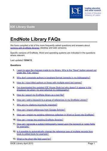 EndNote Library FAQs