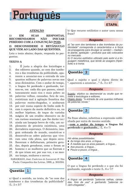 lingua portuguesa - Oficina do Estudante