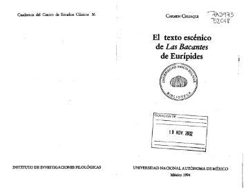 El texto escénico de Las Bacantes de Eurípides